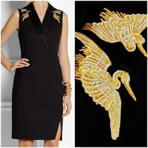 Altuzarra For Target Womens Dress Size‎ 4 Sheath Black Embroidered Gold Crane